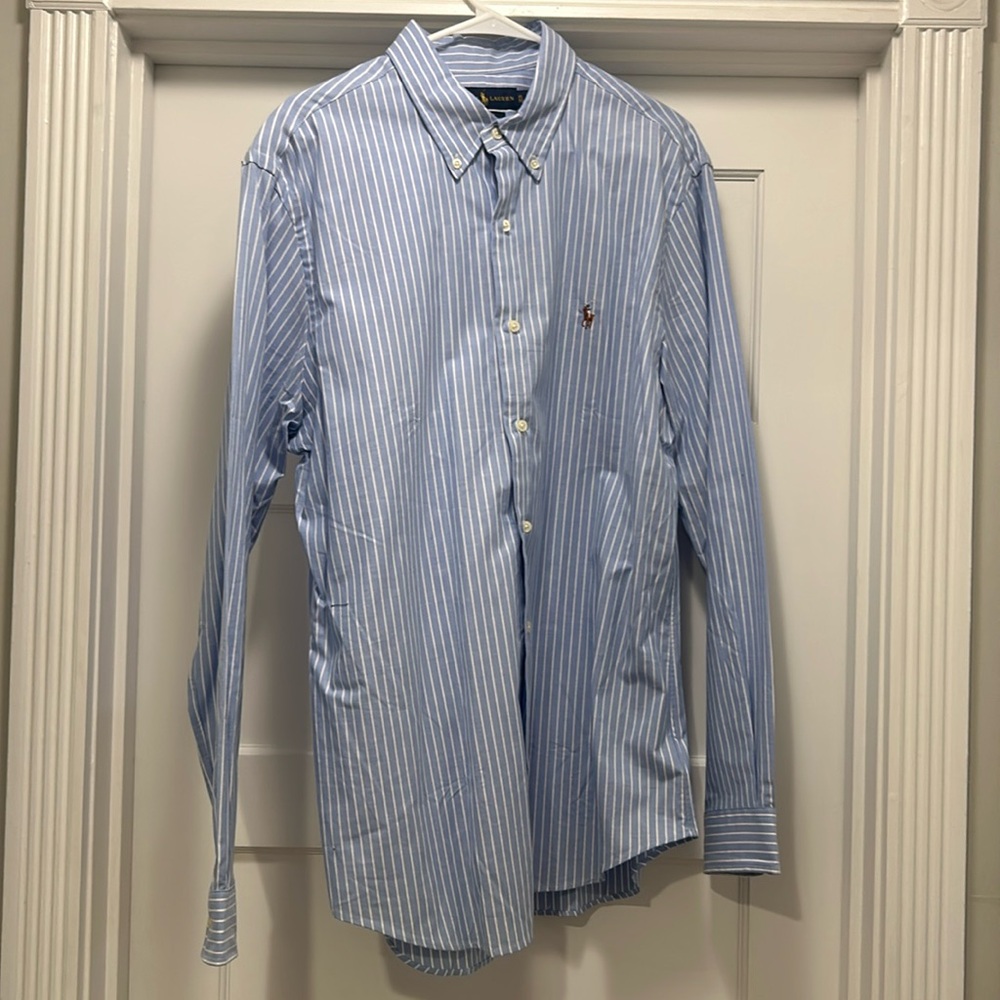 Ralp Lauren - Blue/White Stripe Button Down, NWOT, XL Stretch Oxford